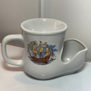 Vintage Shaving Mug Ceramic Ship Design White Handle Soap Dish